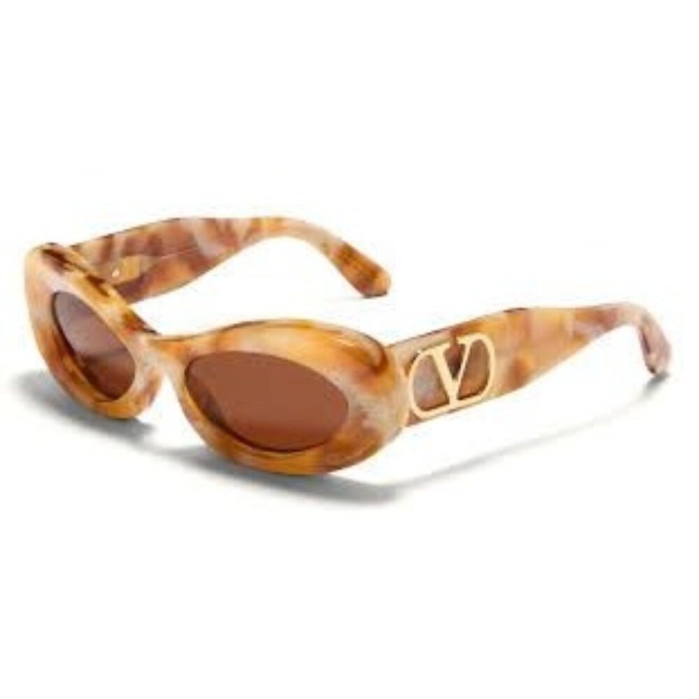 NEW VALENTINO SUNGLASSES HAVANA ORANGE WOMEN OVAL EYEWEAR VALENTINO VLS-178D